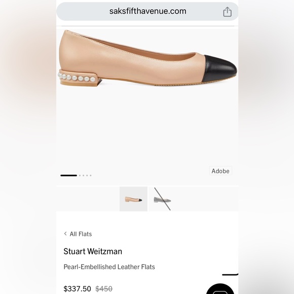 Stuart Weitzman Pearl-Embellished Two Tone Leather Flats - Picture 3 of 10